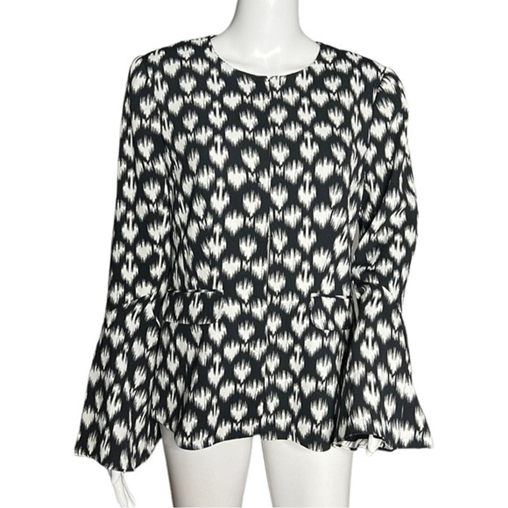 Le Gali Jacket Womens Small Black White Geometric Divya Bell Lightweight Blazer